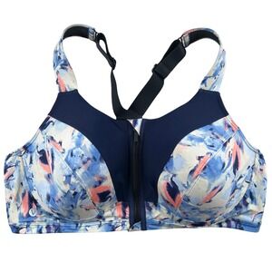 Livi Lane Bryant Sports Bra Women 44DD Blue Abstract Zip Front Max Support